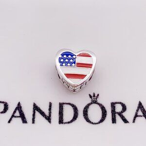 Pandora USA Flag I Love USA Heart Charm